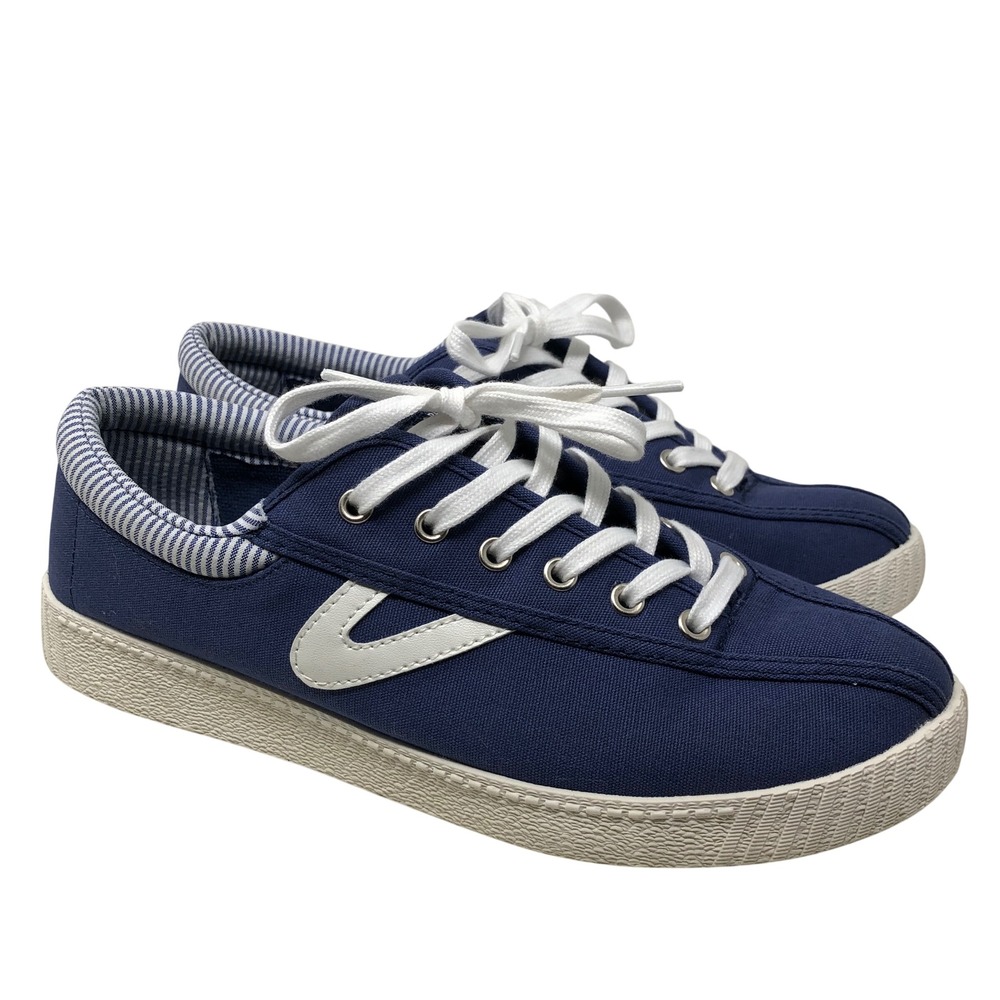 Draper James Tretorn Nylite Plus Sneakers Womens 7.5 Navy Blue Seersucker Trim